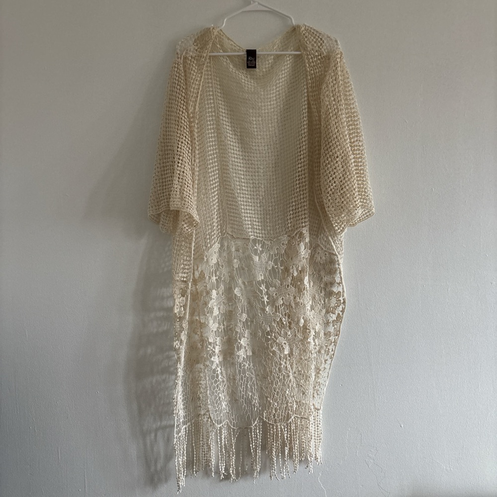 Cream Lace Kimono Cardigan